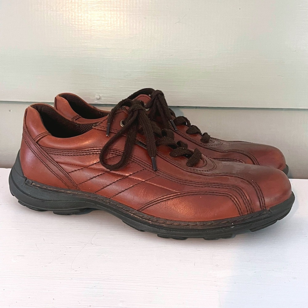 Ecco Oxford Lace Up Men's Walking Shoes Sneakers Casual Size 43 Reddish Brown